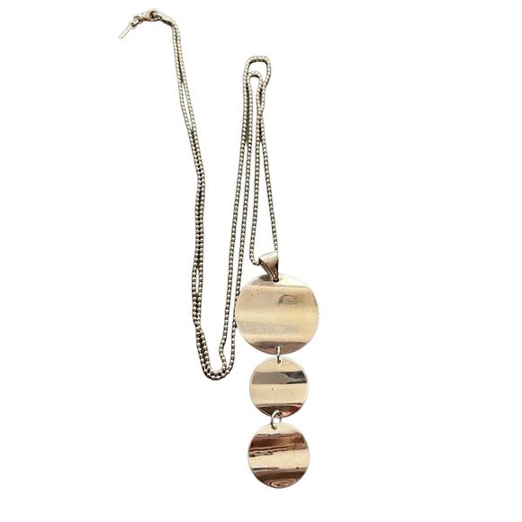 925 Sterling Silver Long Circle Pendant Necklace - Picture 1 of 10